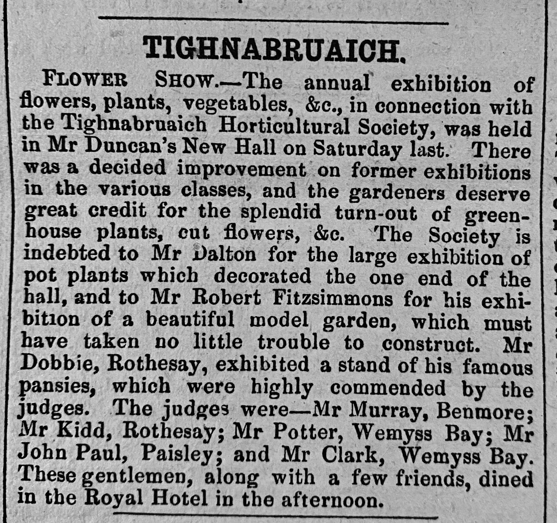 Tighnabruiach Flower Show 1882 Unsure