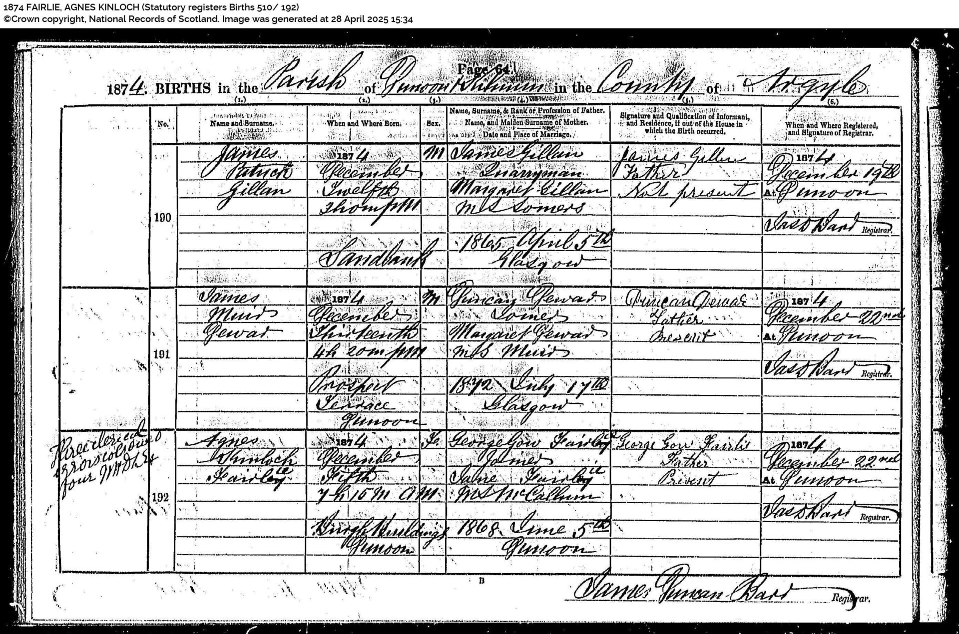 18741204 birth agnes shinloch fairlie